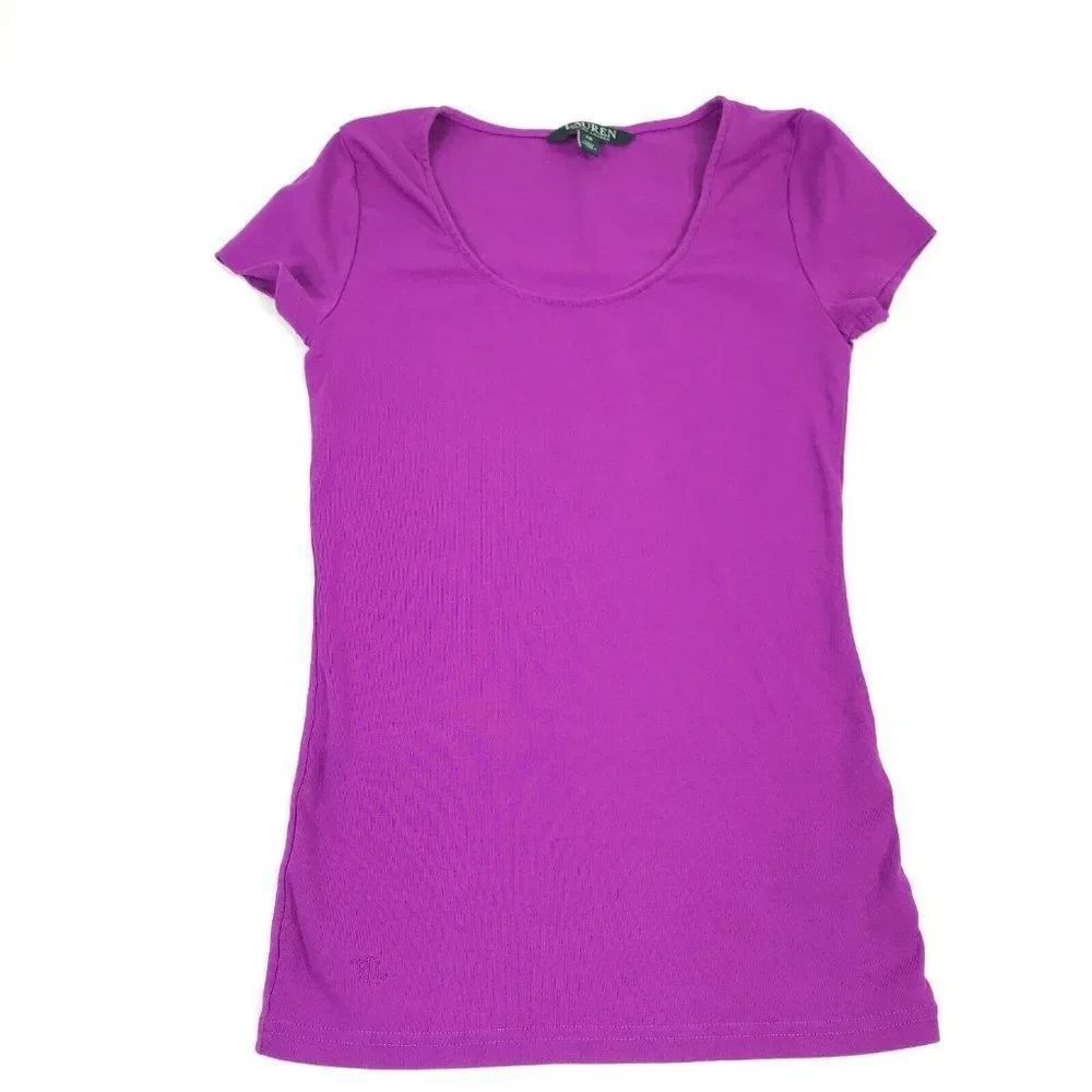 Lauren Ralph Lauren Womens T-Shirt Purple Short Sleeve Scoop Neck Stretch Tee XS